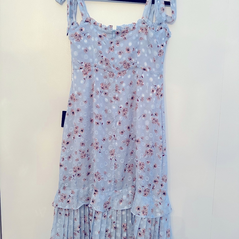 Terrace Views Light Blue Floral Print Tiered Midi Dress